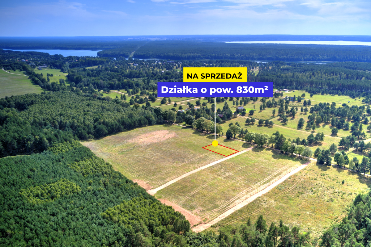 Działka budowlana 830 m² przy jeziorze Dołgie